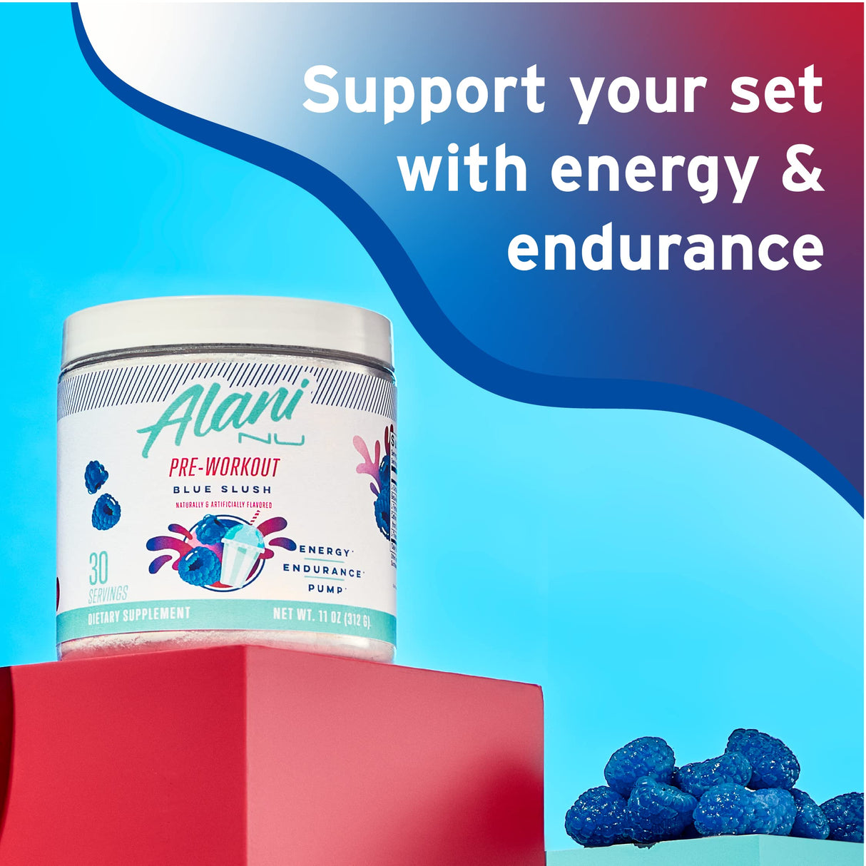 Alani Nu Pre Workout Powder Blue Slush, Amino Energy Boost, Endurance Supplement, Sugar Free, 200mg Caffeine, L-Theanine, Beta-Alanine, L-Citrulline, 30 Servings