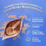 FlavCity Grass Fed Whey Protein Powder - Butter Coffee - 25g Protein, 10g Collagen & 87mg Caffeine - Made with Organic Reishi & Cordyceps - Gluten Free & No Added Sugars (20 Servings)