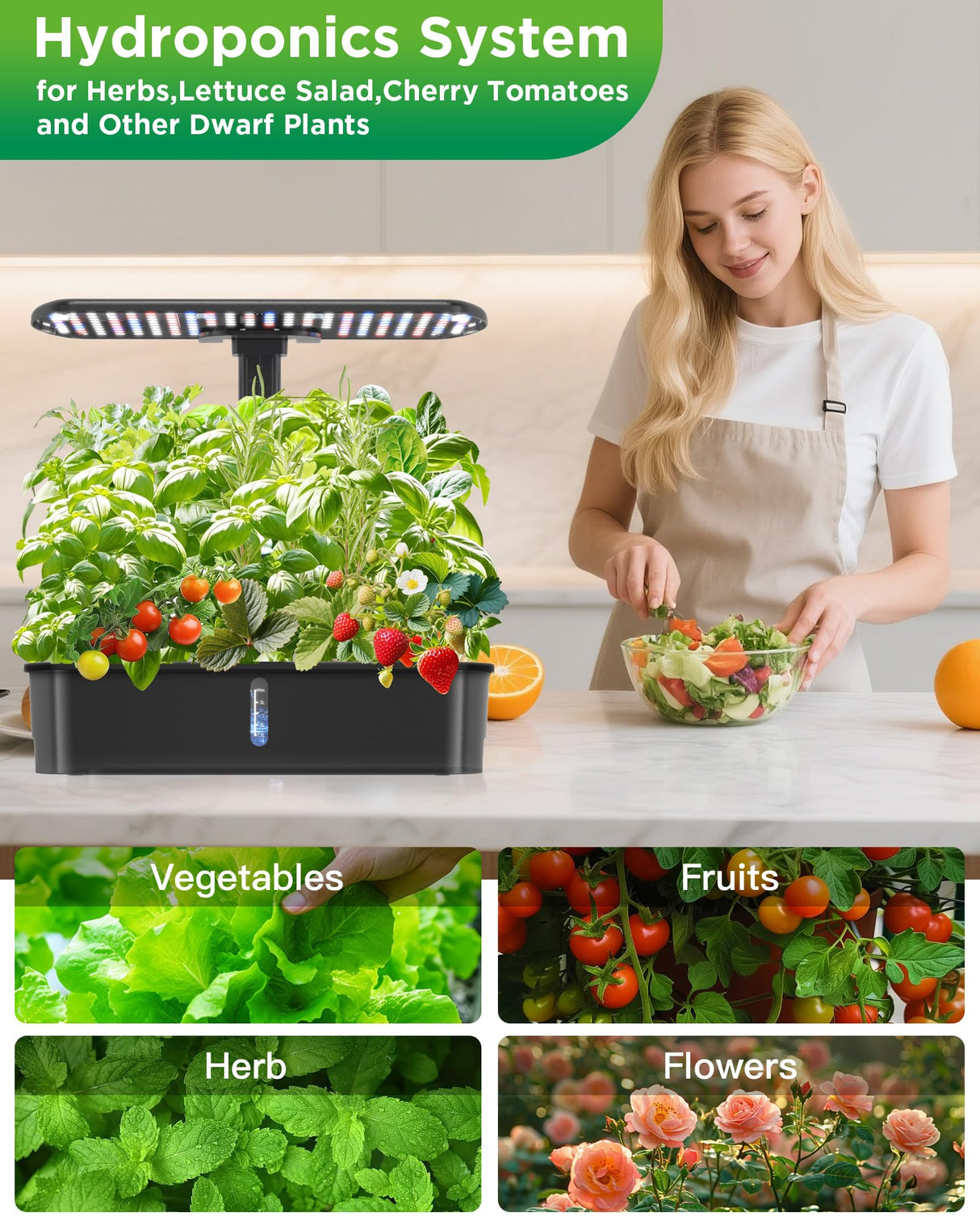 Hydroponics Growing System Kits,Smart Indoor Herb Garden with 24W LED Grow Light Planting Height Adjustablewith,12 Pods Plant Germination Kit,with Quiet Pump, Ideal Gift for All Ages