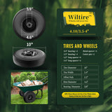 Wiltire (2 Pack) 4.10/3.50-4 Flat Free Tire and Wheel 10-Inch Solid Wheel Replacement with 5/8 Extra 3/4 &1/2 Bearings,2.2" Offset Hub -Compatible with Hand Truck,Wheelbarrow(Wave,Black)