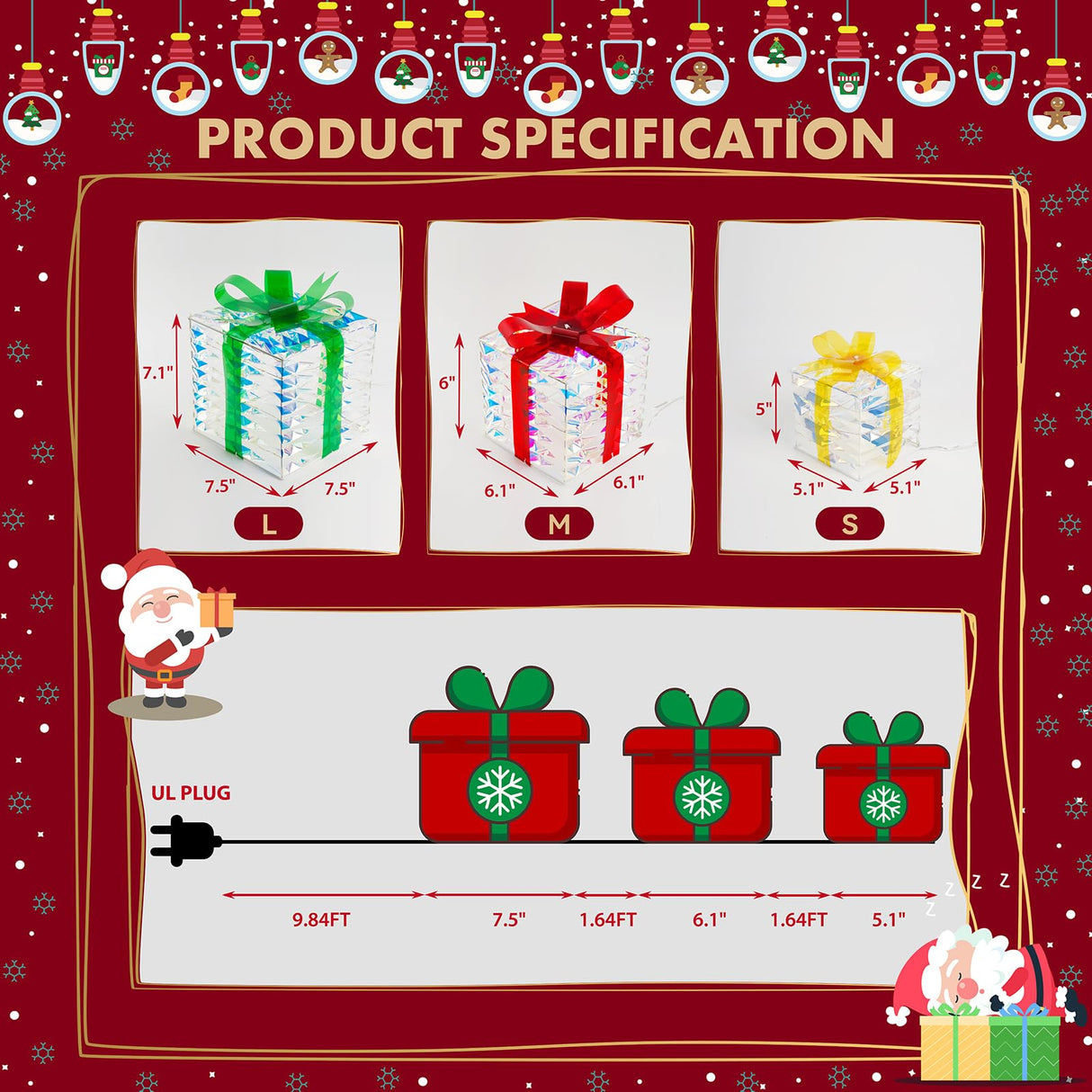 Set of 3 Christmas Lighted Gift Boxes with 140 LED Lights, Plug-in Holiday Decorations for Xmas Tree, Home, Indoor Outdoor Décor