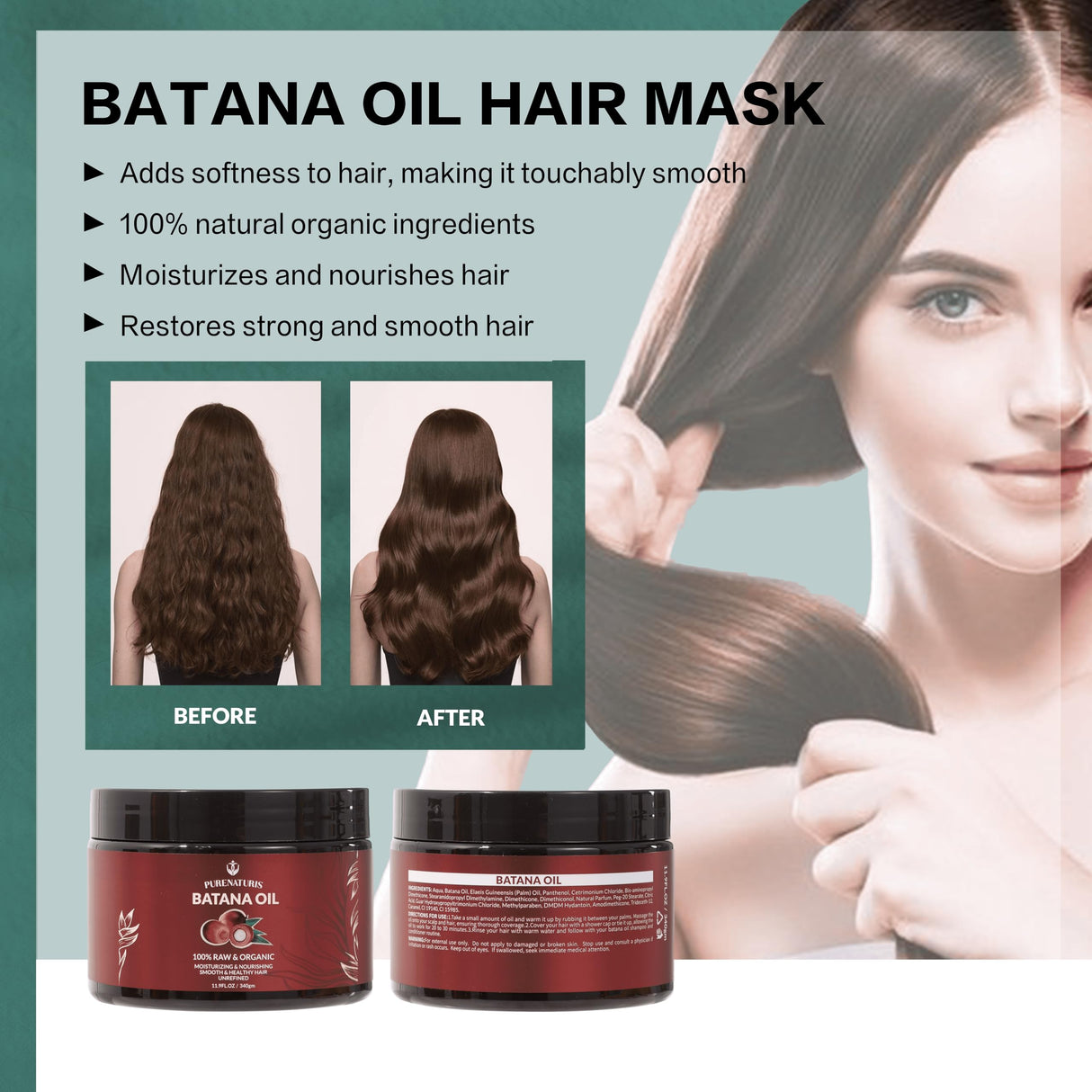 100% Natural Raw Organic Batana Oil Sulfate-Free Complete Hair Growth , Anti-Hair Loss & Repair System Kit – Shampoo, Conditioner, Hair Mask, & Leave-In Spray | Thickness & Prevents Loss for Men Women