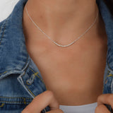 Annika Bella Silver Beaded Necklace for Women, Dainty 16 Faceted Beads Bar Pendant, Waterproof Tarnish Resistant Jewelry, 15" + 2" Extender, Gift for Her