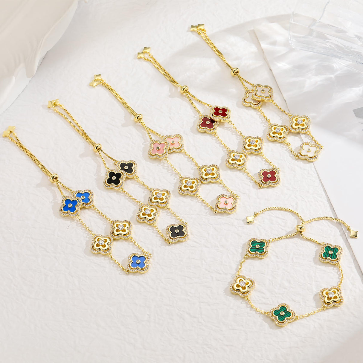 Turandoss 14K Gold Plated White Clover Bracelet for Women Jewelry Gifts
