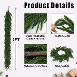 MDSTBN Realistic Christmas Garland Pine Garland Real Touch Green Artificial Greenery Garland Artificial Pine Garlands,for Table Mantle Wall Indoor Outdoor Christmas All-Season Decorations-6FT