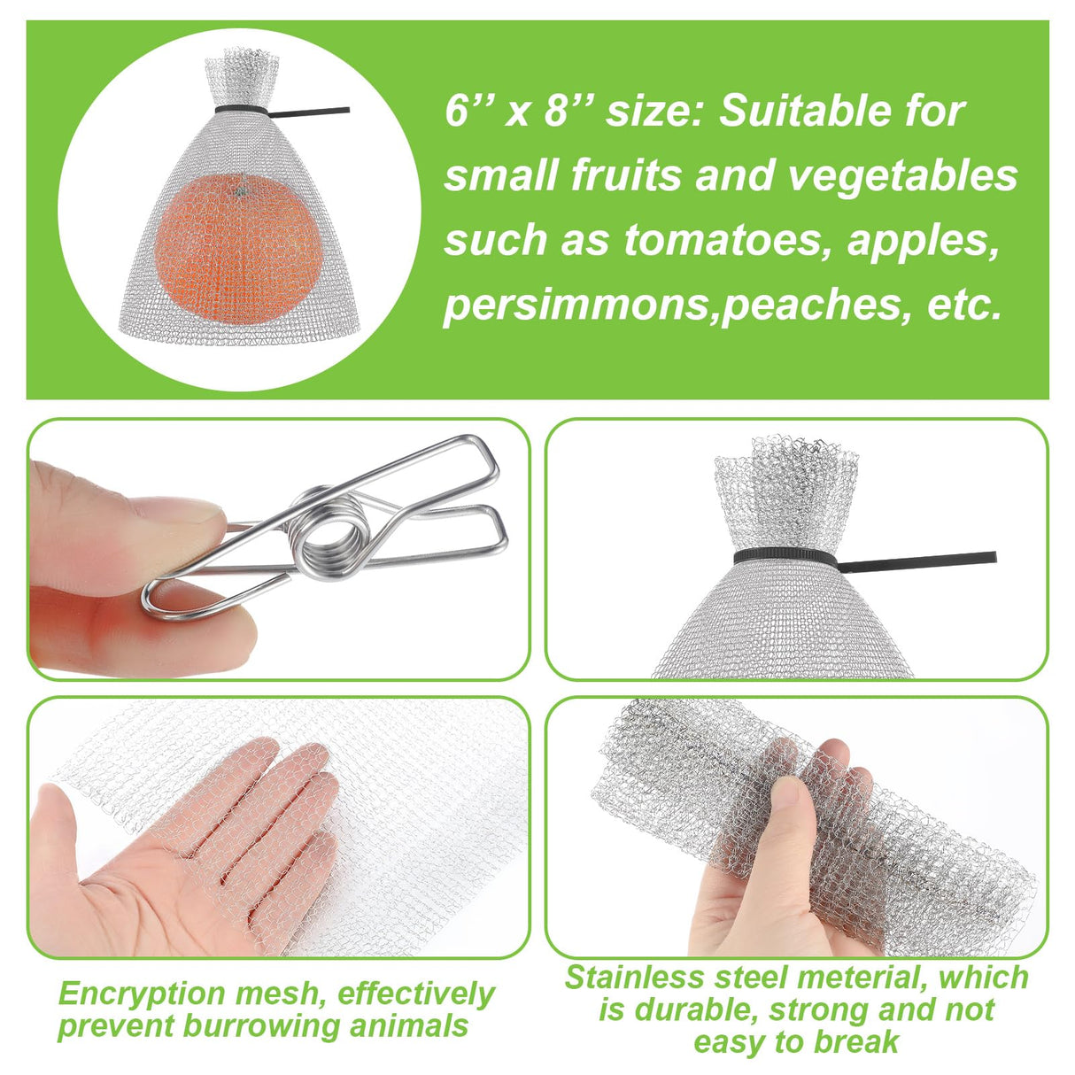 25 Pcs Fruit Protection Wire Mesh Bags 6 x 8 Inch Fruit Bags with Clips and Ties for Fruit Trees Netting Cover Bags Mesh Fruit Protectors for Vegetables Tomato Apple Mango Berry Roots Pl