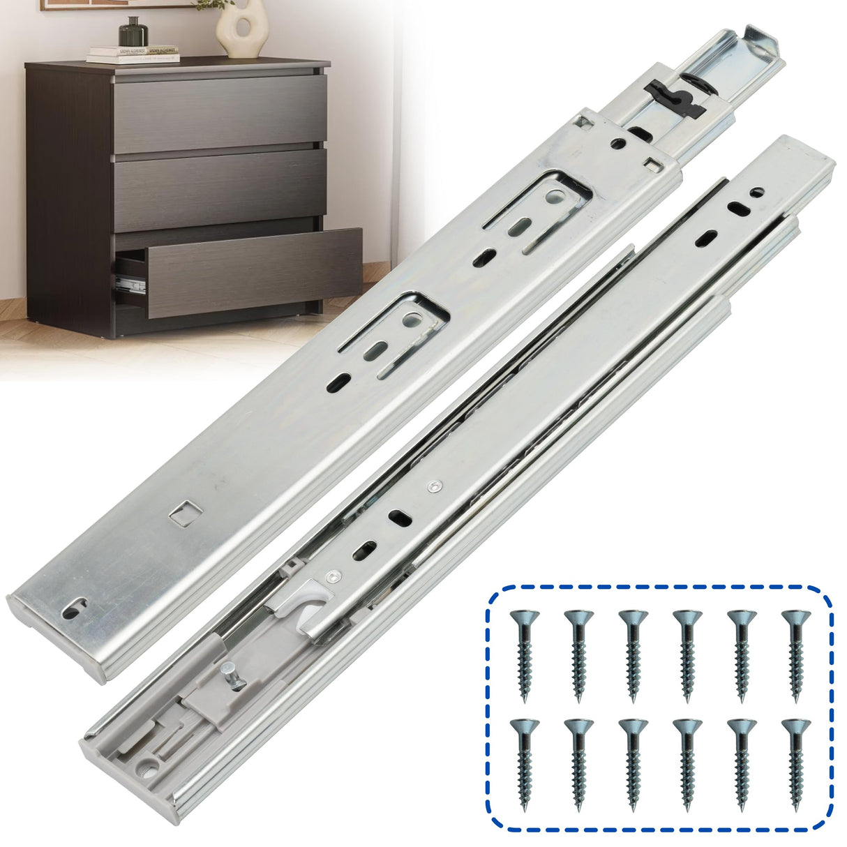 Ourshom 14 Inch Soft Close Drawer Slides 2 Pairs (4pcs) Side Mount Rails- Heavy Duty Full Extension Ball Bearing – Drawer Slide Glides for Cabinet Kitchen, Dresser Runners - Draw Slides Sliders 100LB