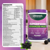 Greens+ Advanced Multi Wild Berry Superfood Powder, Organic Blend, Vegan, Non-GMO, Soy-Free, Dairy-Free, Gluten-Free, Dietary Supplement with Vitamins & Minerals, 9.4 oz