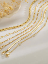 CTEEGN Anklets for Women, 14K Gold Plated 6 Pcs Layered Dainty Anklet Set - Tarnish Resistant Waterproof Brass Ankle Bracelet with Cuban Box Rope Figaro Snake Paperclip Chain, Adjustable 8.5"+2"