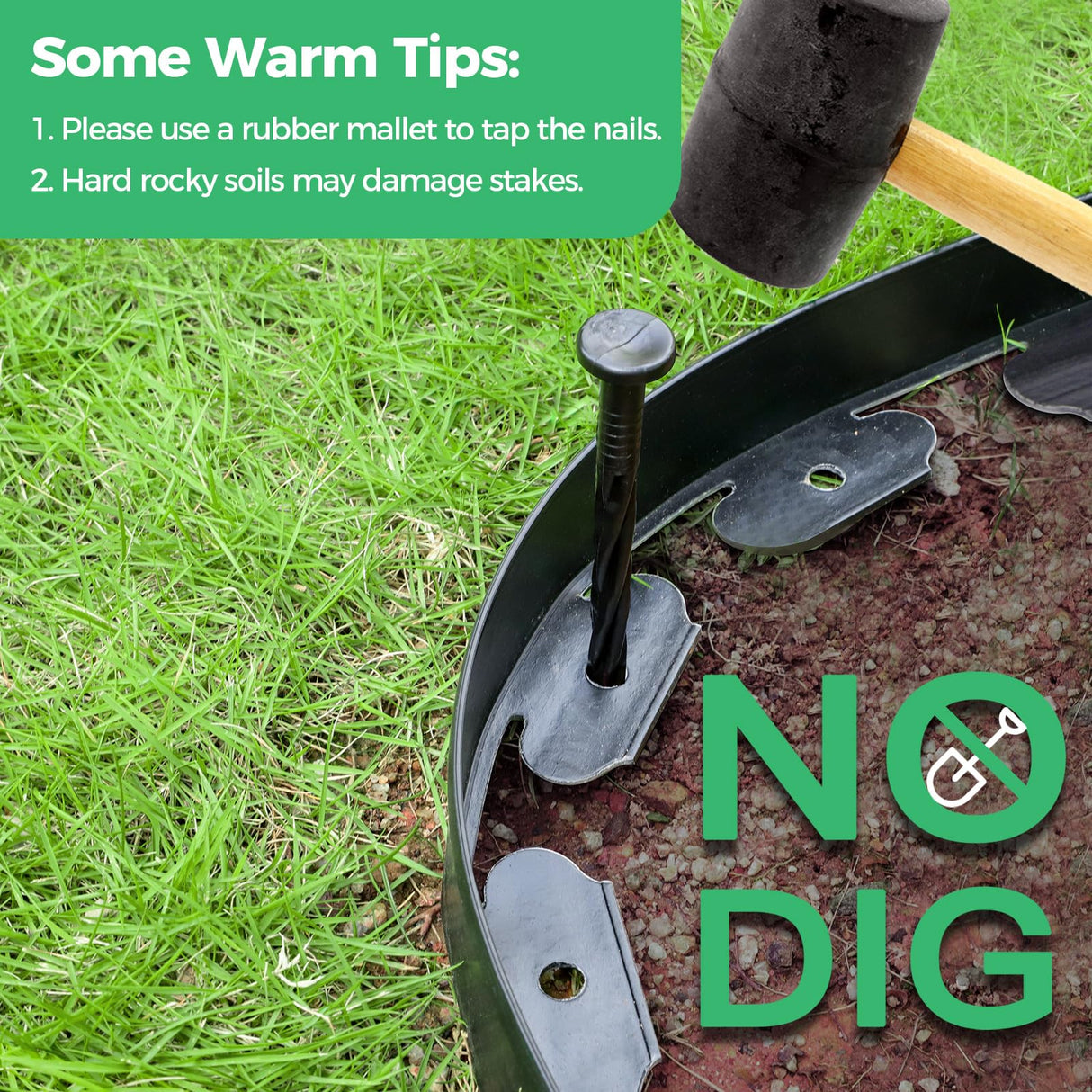 2IN x 100FT Landscape Edging Border with 150 Spikes, Plastic Edging for Landscaping, No Dig Garden Border Edging Kit for Flower Beds, Lawn, Yard, Paver Pathway