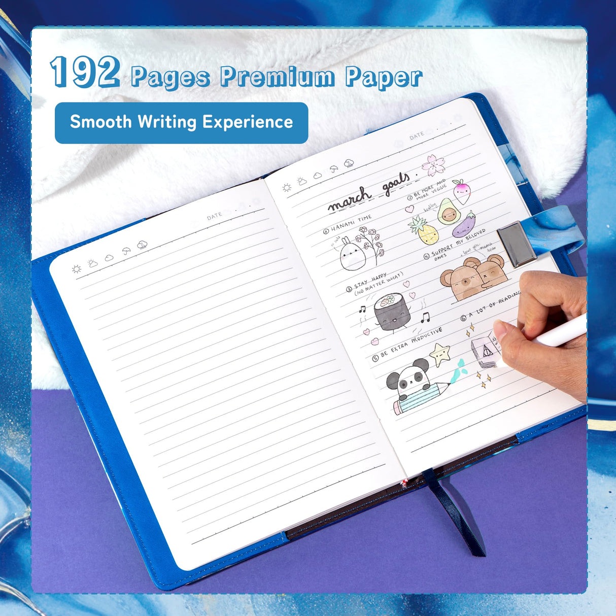 CAGIE Diary with Lock for Girls, A5 Password Refillable Lined Journal Kit Locked Diary, Cute Stuff Christmas Birthday Gifts for Girls 6 7 8 9 10 11 12 13 14 Year Old Girl, Teen Girl Gifts, Blue