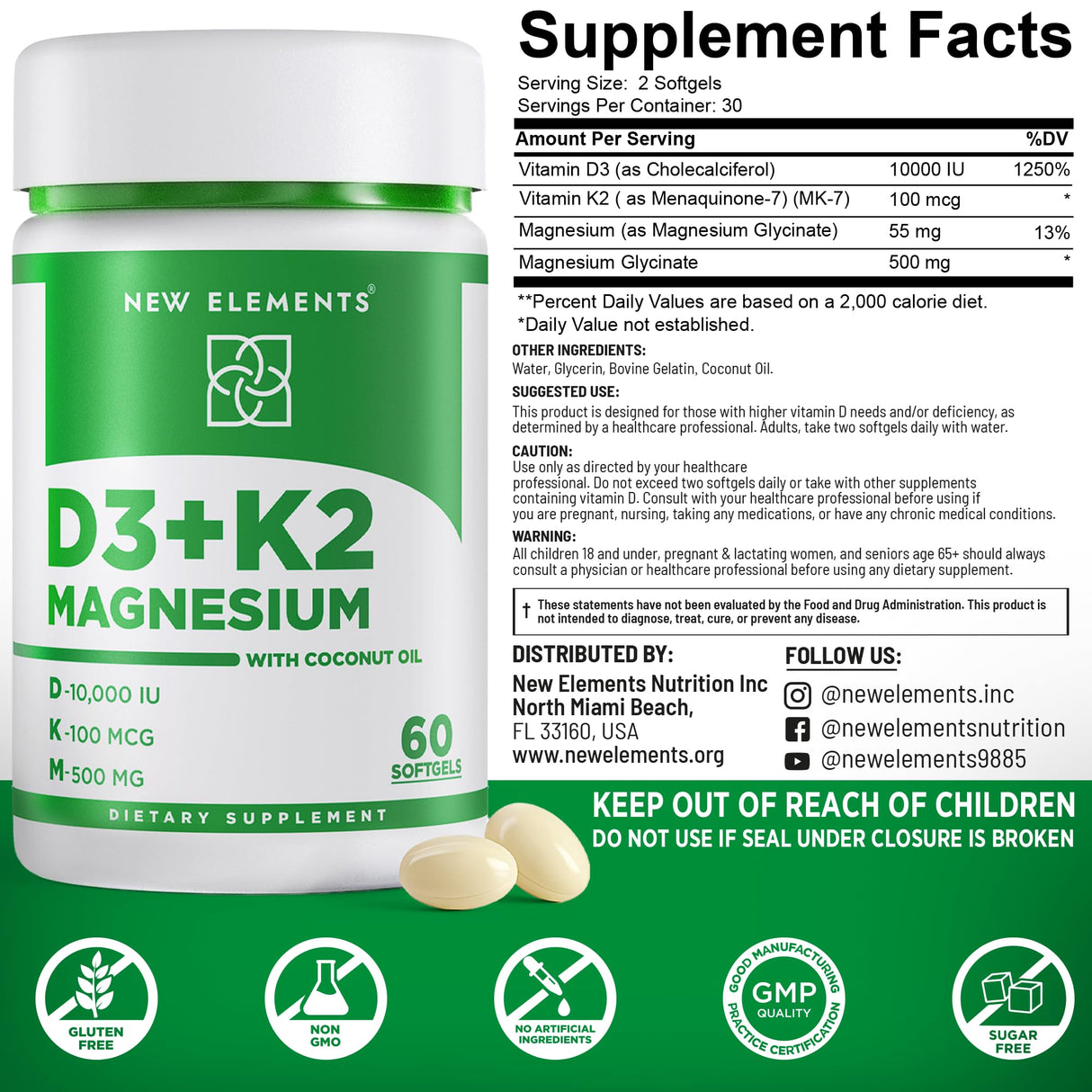 Vitamin D3 K2 10000iu with Magnesium Glycinate 500mg - Bone Health, Immune Support, Energy & Mood - Non-GMO, Gluten-Free, Sugar-Free Softgels for Women & Men