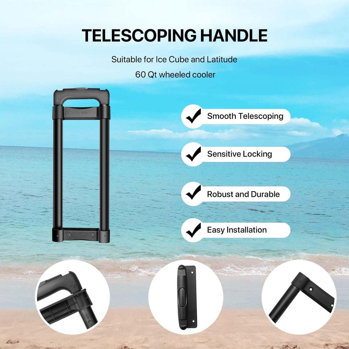 LBB-Parts Telescoping Handle Replacement for Igloo Ice Cube and Latitude 60 Qt Wheeled Cooler,Cooler 60 Qt Telescoping Handle Kit