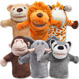 JOYIN 6Pcs Kids Hand Puppet Set with Working Mouth, Toddler Animal Plush Toy Includes Elephant, Giraffe, Lion, Bear, Raccoon and Monkey for Show Theater, Christmas Birthday Gifts for Kid Age 3+