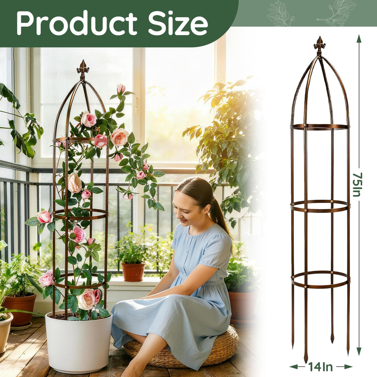 6.3FT, 100% Metal Thickened Garden Obelisk Trellis for Climbing Plants