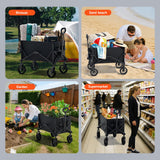 Quindom Collapsible Folding Wagon, Wagon Cart Heavy Duty Foldable with Two Drink Holders, Utility Grocery Wagon for Camping Shopping Sports