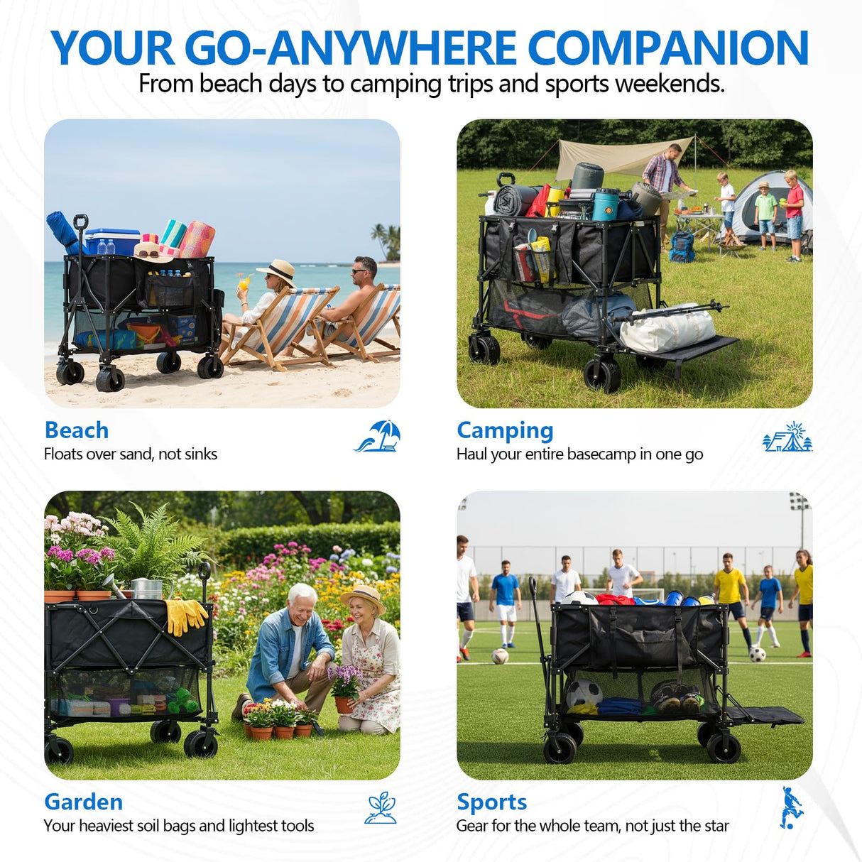 Double Decker Wagon 400L Large Capacity & 600LBS Foldable Utility Cart
