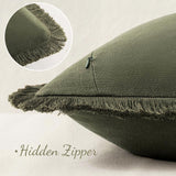 MIULEE Boho Linen Fringe Decorative Throw Pillow Covers Olive Green 20x20