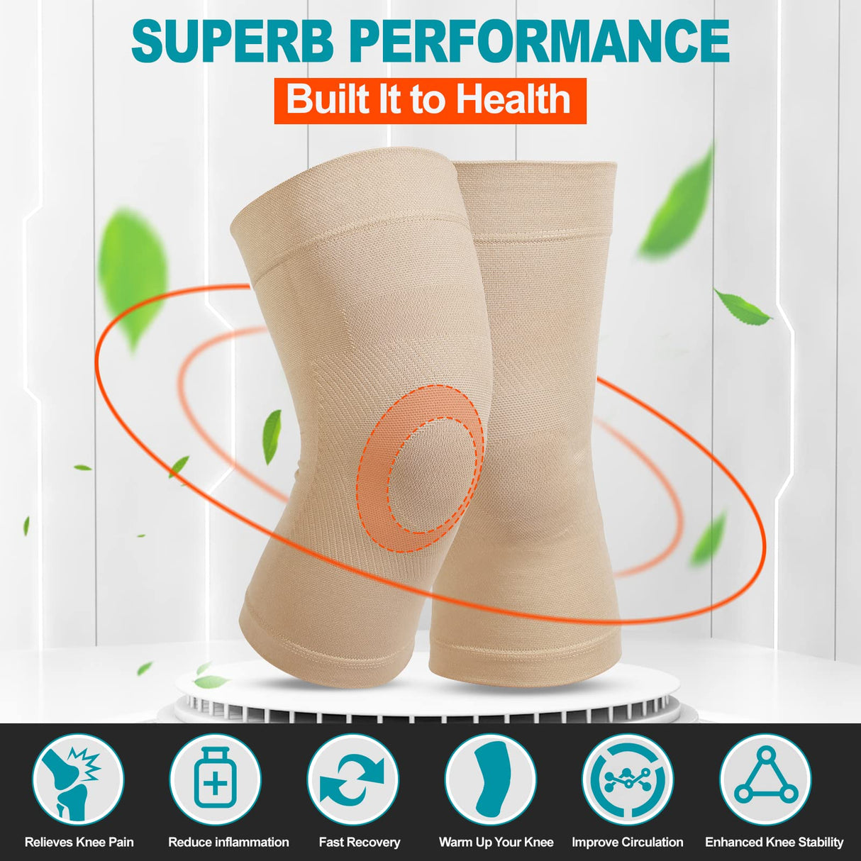 Knee Compression Sleeves, 1 Pair, Can Be Worn Under Pants, 20-30mmHg Strong Support Knee Brace for Unisex, Knee Support for Meniscus Tear, Arthritis, Pain Relief, Injury Recovery, Daily Wear, Beige M