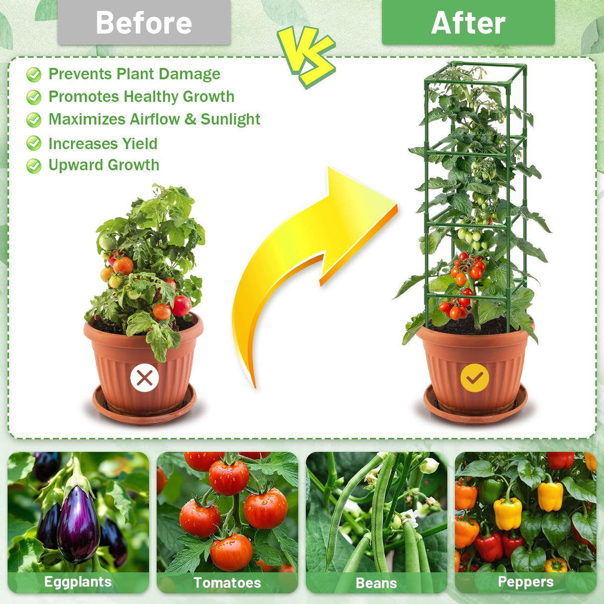 Legigo 6 Pack 60 Inch Tomato Cages for Garden, Heavy Duty Tomato Trellis