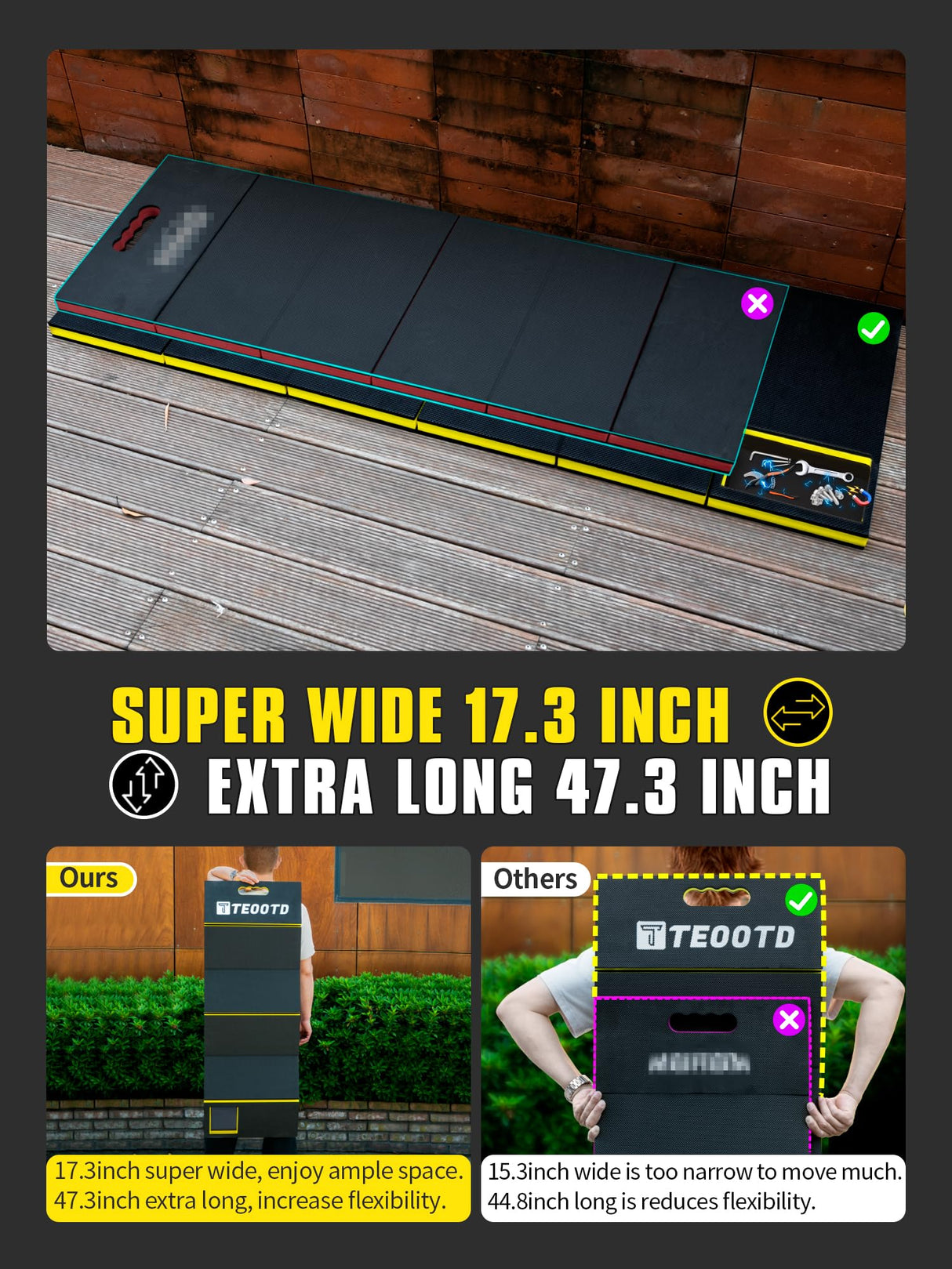TEOOTD 1.2" Extra Thick Foldable Mechanic Mat, Kneeling Pad with Magnetlc Tool Compartment, Waterproof Comfortable EVA Mat with Handle & Storage Belt for Workshop Repairing,Gardening 47.3x17.3x1.2