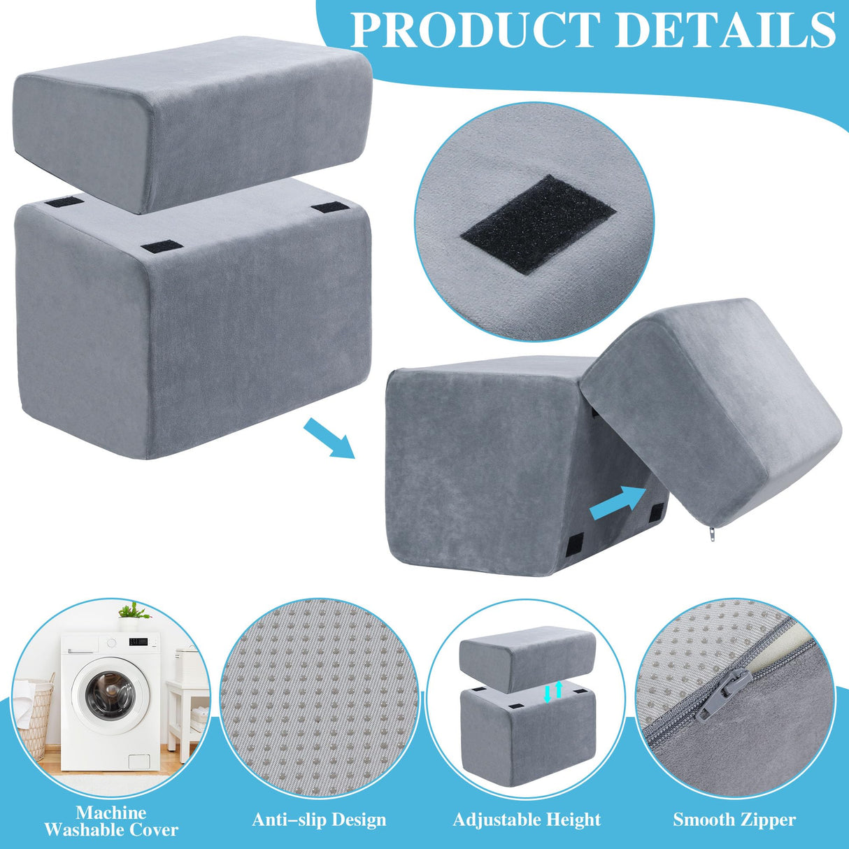 ROYALAY Adjustabl Foot Rest Under Desk for Office, High-Density Foam Foot Rest with 3 Adjustable Heights, Ergonomic Footrest with Washable Cover for Home, Airplane, Travel(17 * 11 * 17in, Gray)