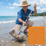 Sand Flea Rake with Beach Mesh Shovel, Detachable Long Handle Sand Sifter for Beach, The Shark Tooth Screen Comes with 16in Width Drain Screen with 52in Handle
