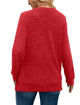 Sampeel Womens Long Sleeve Tops Casual V Neck Fall Shirts Christmas Valentine's Day Sweaters Loose Fit 2025 Red M