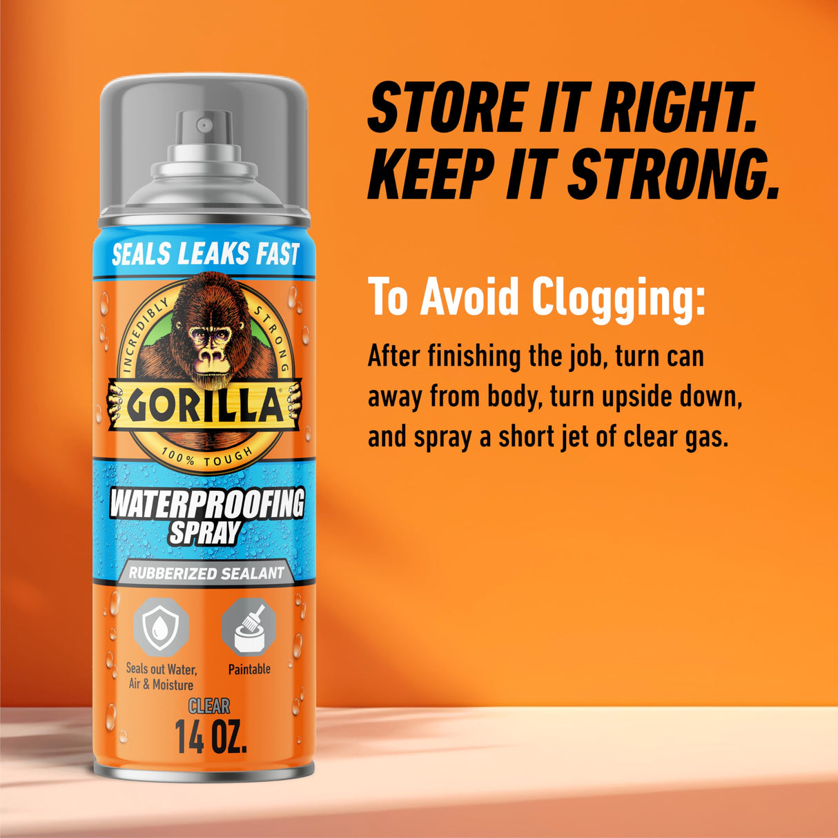 Gorilla Waterproof Patch & Seal Rubberized Sealant Spray, Crystal Clear, 14 Ounce (Pack of 2) - Seals Out Water, Air, and Moisture