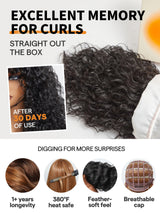 GORGIUS Shaggy Haircuts Natural Black Curly Wig with Bangs Crafted with Style-Archive Technology: Premium Fiber & Remy Human Hair Blended, Realistic Look with True Scalp