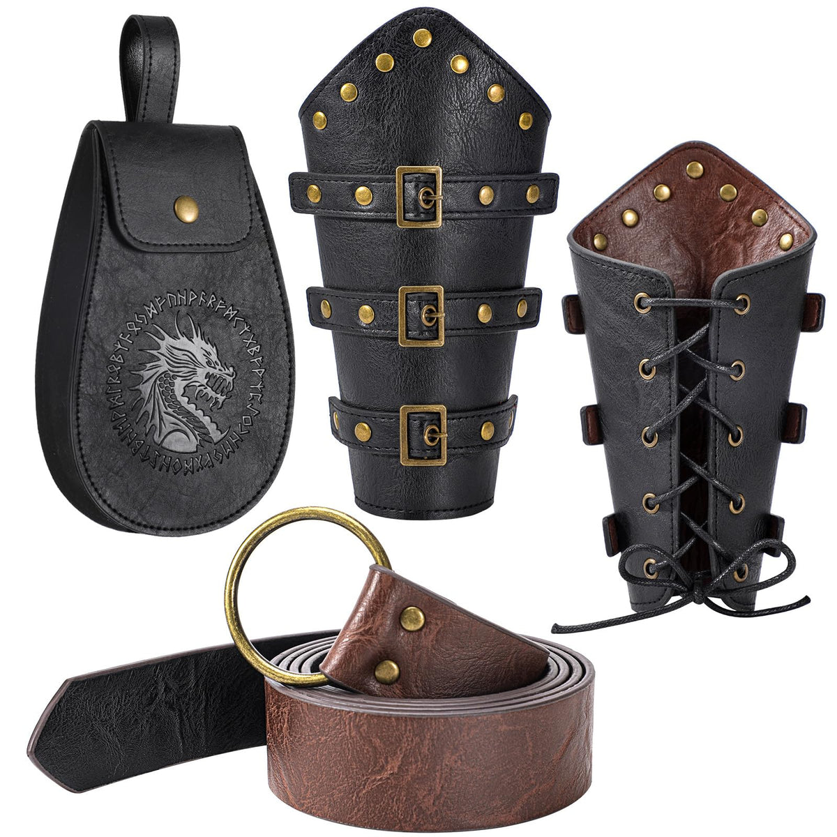Berenlu Renaissance Accessories, Medieval Belt & Faux Leather Bracers