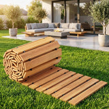 Wooden Garden Pathway Outdoor Walkway - 12 FT Roll Out Outdoor Pathway with Ground Stakes, Boardwalk Pavers for Outside Walkway, Non-Slip Garden Path for Backyard Decor, Lawn Landscaping, Natural