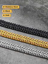 U7 Gold Bracelet for Men，14K Yellow Gold Plated Solid Mens Bracelet 12mm