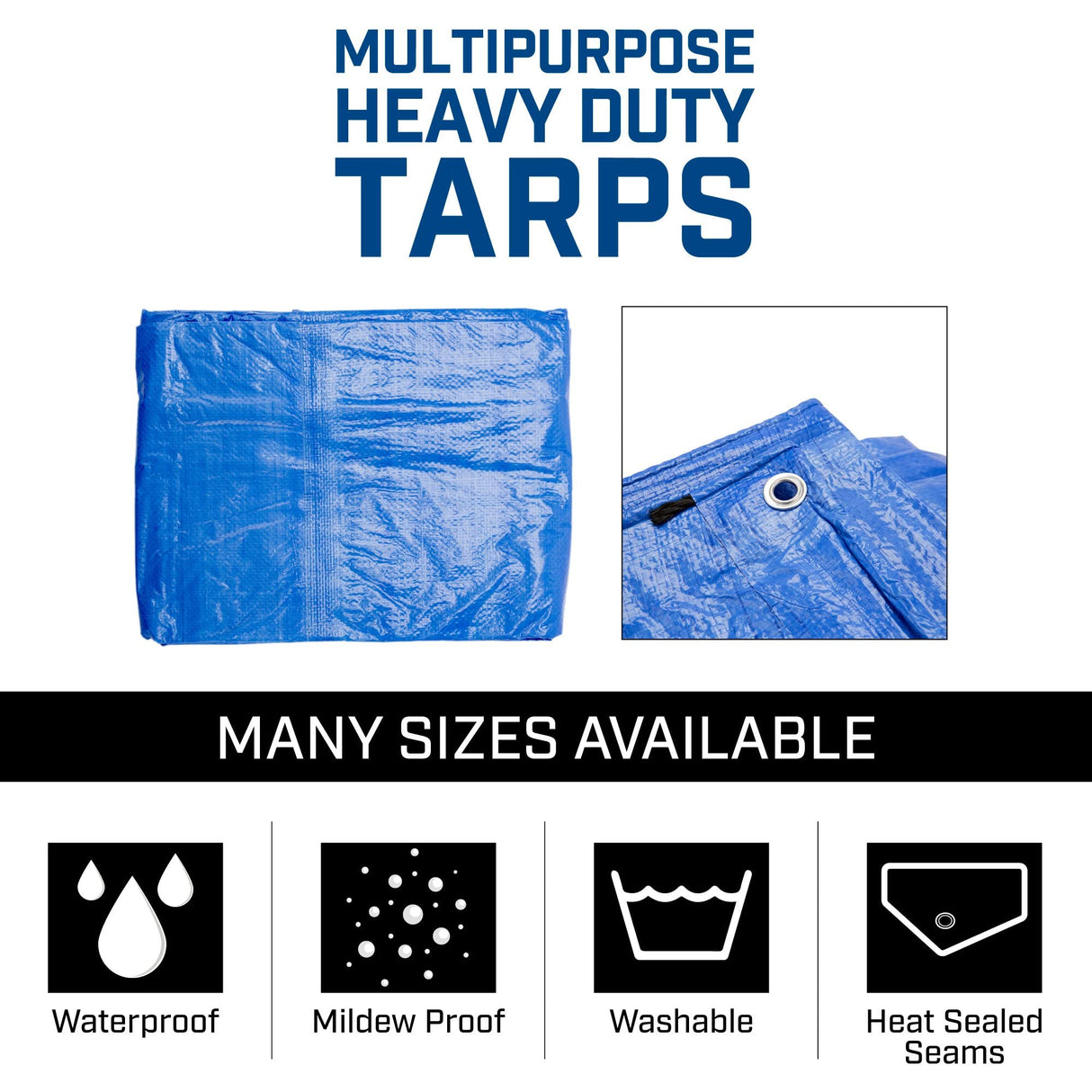 Grizzly Tarps by B-Air 10' x 14' Large Multi-Purpose Waterproof Heavy Duty Poly Tarp with Grommets Every 36", 8x8 Weave, 5 Mil Thick, for Home, Boats, Cars, Camping, Protective Cover, Blue