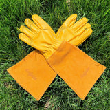 Acdyion Thorn Proof Gardening Gloves for Men & Women, Long Cowhide Leather Rose Pruning Gloves with Forearm Protection, Puncture Resistant Gauntlets for Cacti, Blackberries & Yard Work(yellow,Large)