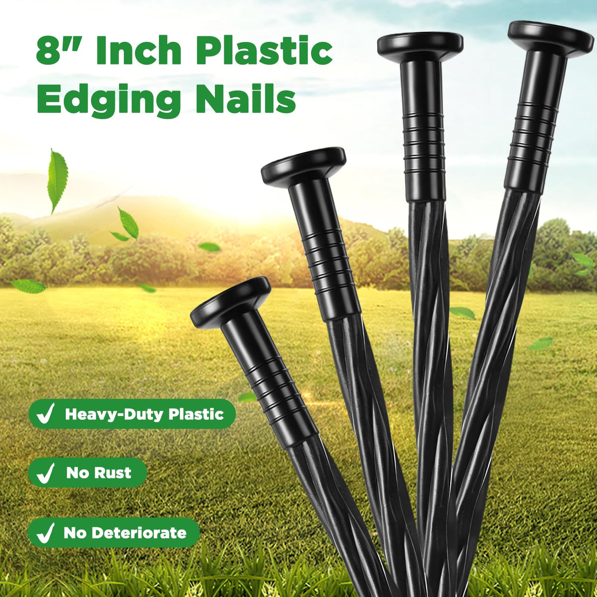 Jetec 150 Pcs 8 Inch Black Landscape Edging Stakes, Spiral Anchoring Spikes