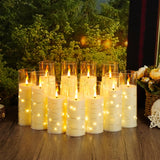 Sasigeiaa Flameless Candles with Embedded Star String - Battery Operated LED Candles, with Remote,12 Ivory Flickering Candles for Christmas, Weddings, Home Decor & Party,(D 2.3"×H 5" 6" 7")
