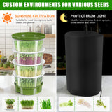 4-Tier Sprouts Growing Kit with Drain Hose & Ventilation Holes, Stackable Microgreens Growing Sprouting Trays Including Blackout Cover, Soil-Free Sprouter for Planting Broccoli Alfalfa Bean Seeds