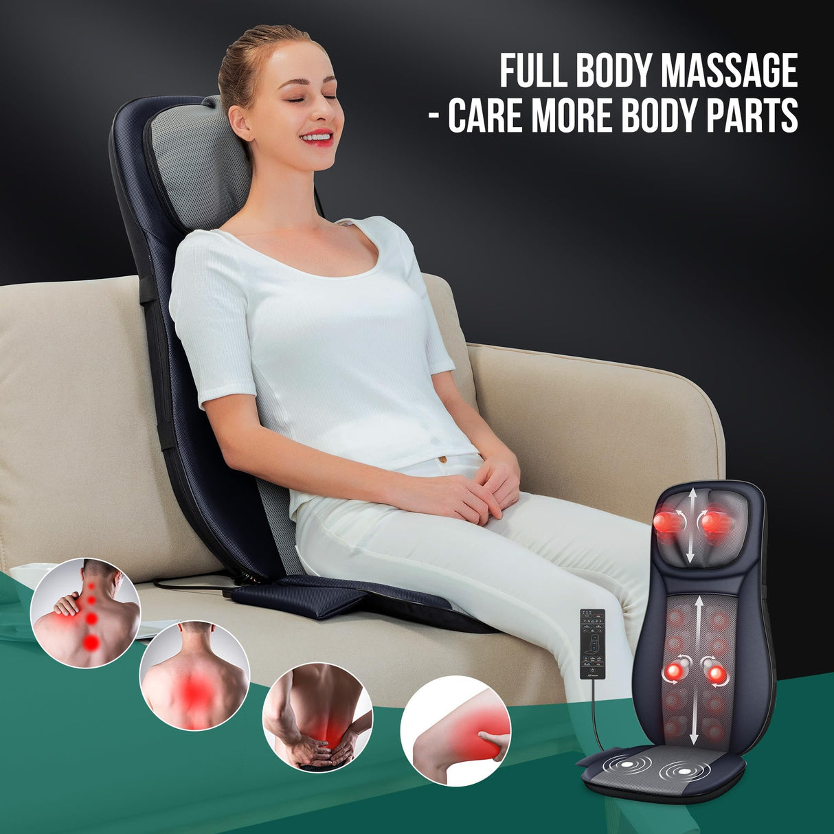 Snailax Shiatsu Neck Back Massager with Heat, APP Control, Full Body Massage Chair Pad with Adjustable Height, Deep Kneading & Rolling Massage Seat Cushion for Back Pain, Seat Chair Massager, Gifts