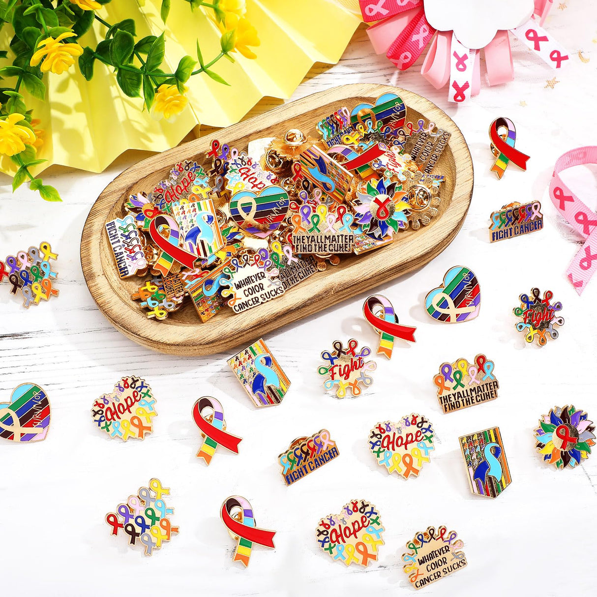 Landical 60 Pcs All Cancer Awareness Pins Bulk,Multicolor,Cancer Awareness
