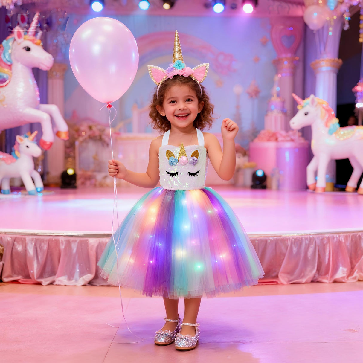 Davsolly Unicorn Costume for Girls Led Light Up Unicorn Princess Tutu Outfit for Halloween Dress Up Birthday Christmas Gifts