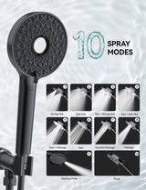 Magichome Shower Head with Handheld, High Pressure 10-Spray Detachable Chrome Showerhead with Stainless Steel Hose, Black
