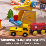 60PCS Wooden Train Set - Toy Magnetic Trains with Wooden Track Set for Kids Ages 3-8, Construction Crane Railway Set, Perfect Christmas Birthday Gift for Grandkids Toddlers Boys Girls