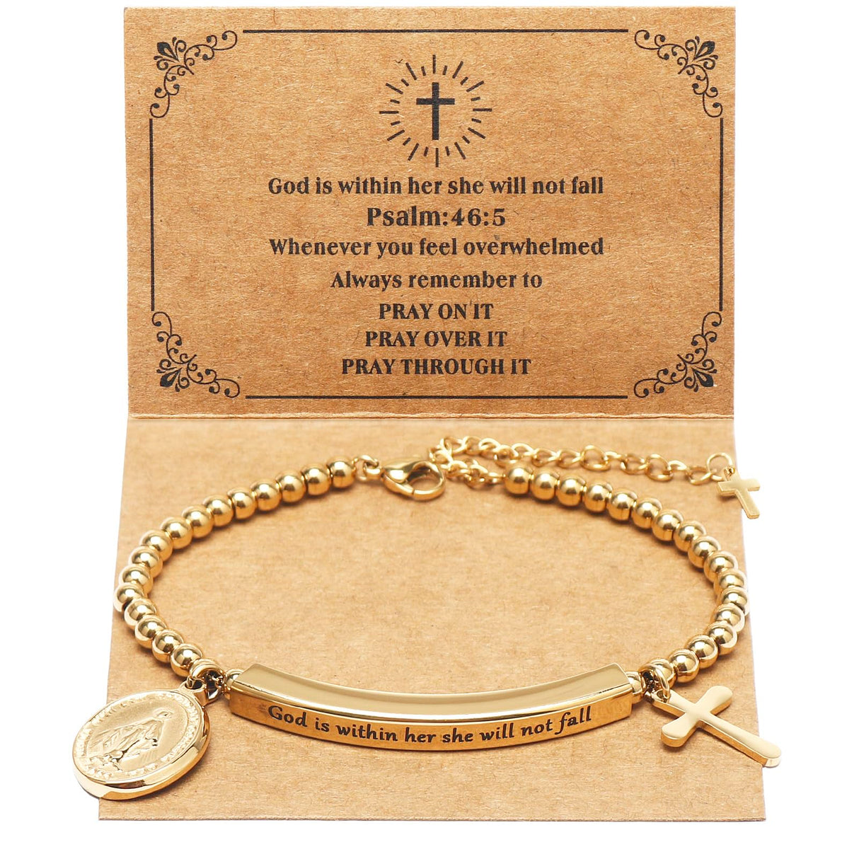 DS Women Christian Charm Bracelet,Cross Scripture Stainless Steel Jewelry