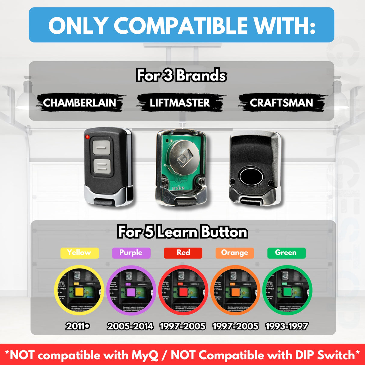 3X Mini for LiftMaster Chamberlain Craftsman Garage Door Opener Remote, 893LM 893Max 891LM 371LM 373LM 971LM 973LM, 2-Button Keychain Extra Long-Range