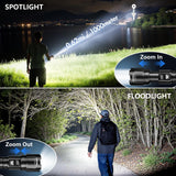 Wdtpro LED Rechargeable Flashlight 2Pack, 3Modes Super Bright High Lumens Flashlights, Zoomable Tactical Flashlight with LCD Display, IP65 Waterproof Flashlights for Home Emergency Camping & Gifts Men