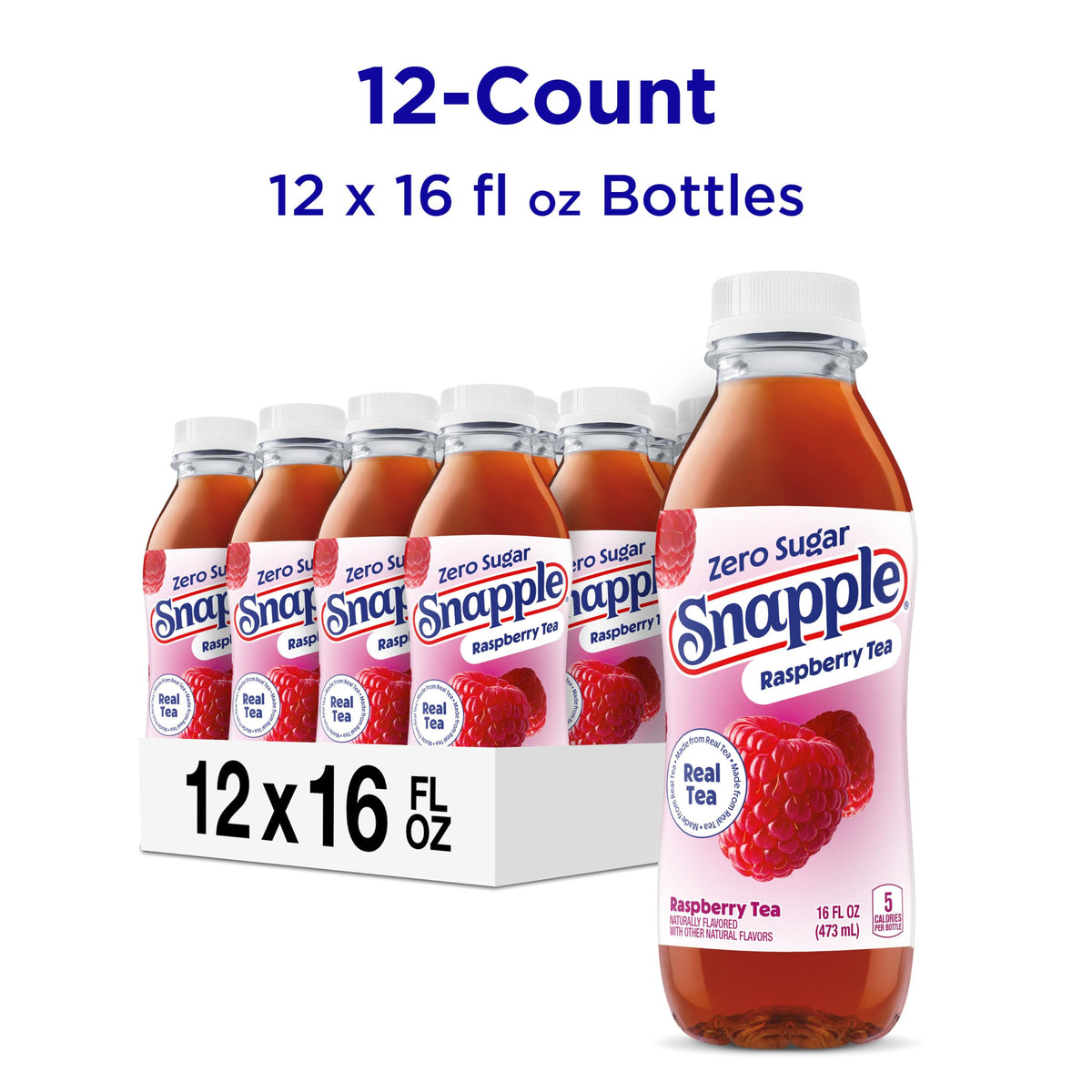 Snapple Zero Sugar Raspberry Tea, 16 Oz Bottles, 12 Count