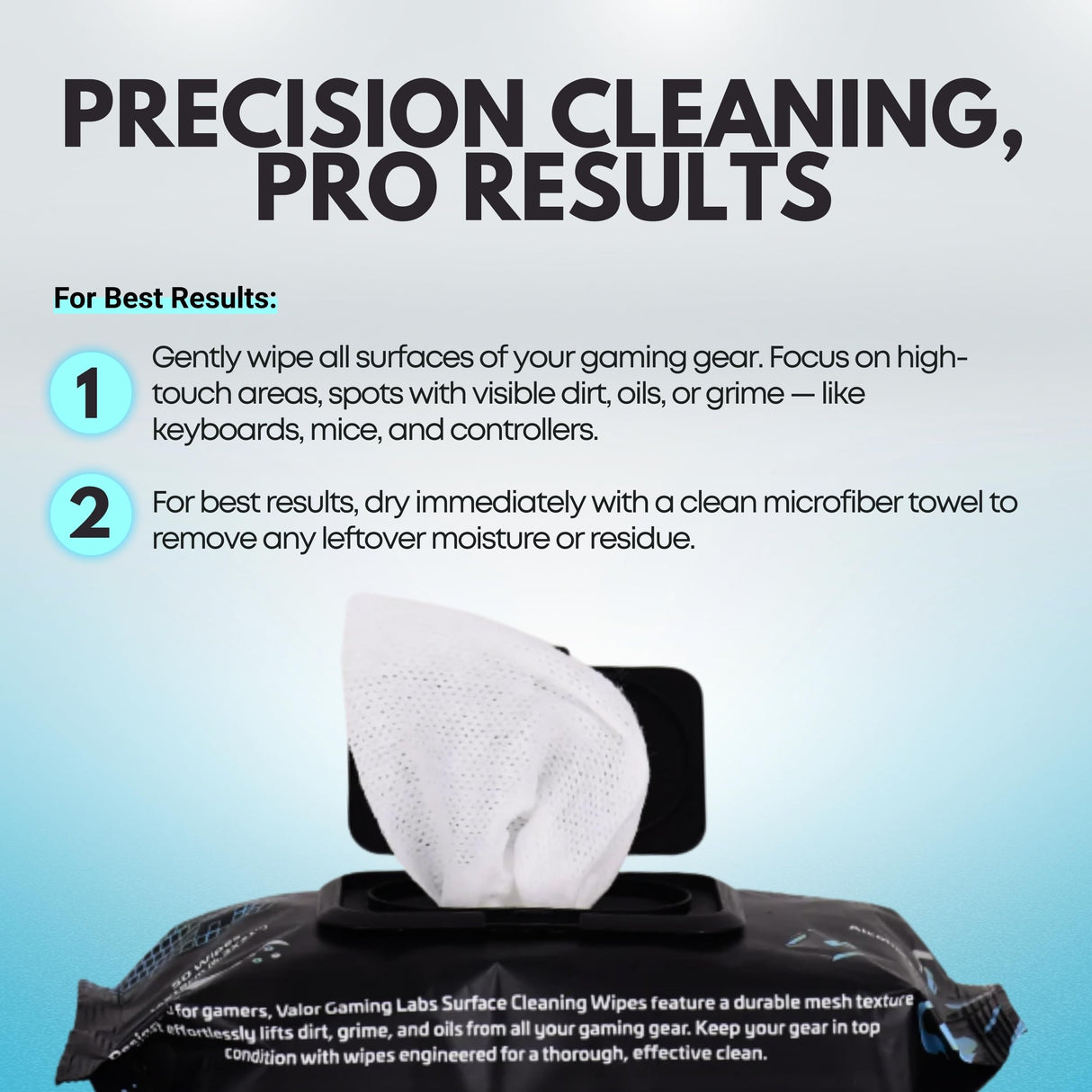 Vayzer Gaming Labs Gaming Peripheral Wipes, Keyboard Cleaner & Electronic Wipes, Safe for Controllers, Keyboards, Laptops, PCs & Mice – Alcohol-Free, Unscented, Paraben-Free, Cleaning Wipes - 50 Pack