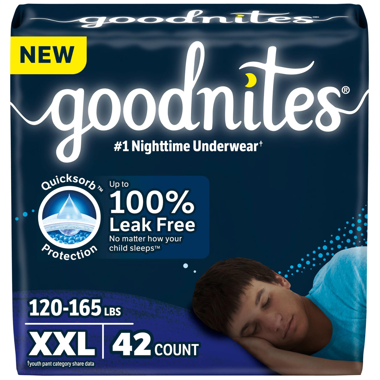 Goodnites Boys' Nighttime Underwear, Size XXL (120-165 lbs), 42 Ct (2 Packs of 21, Packaging May Vary