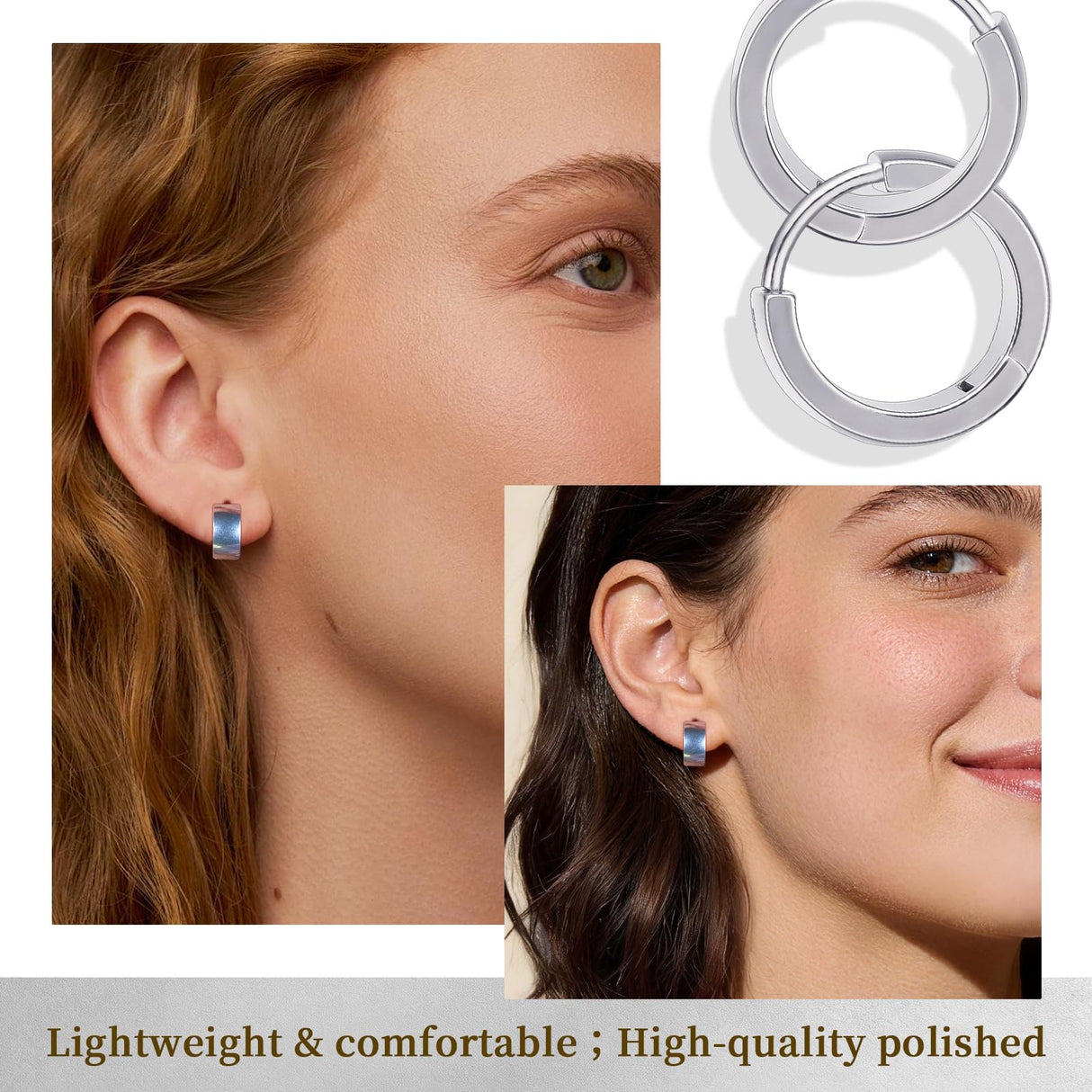 Limerencia Implant Grade Titanium Chunky Wide Huggie Hoop Earrings,Silver